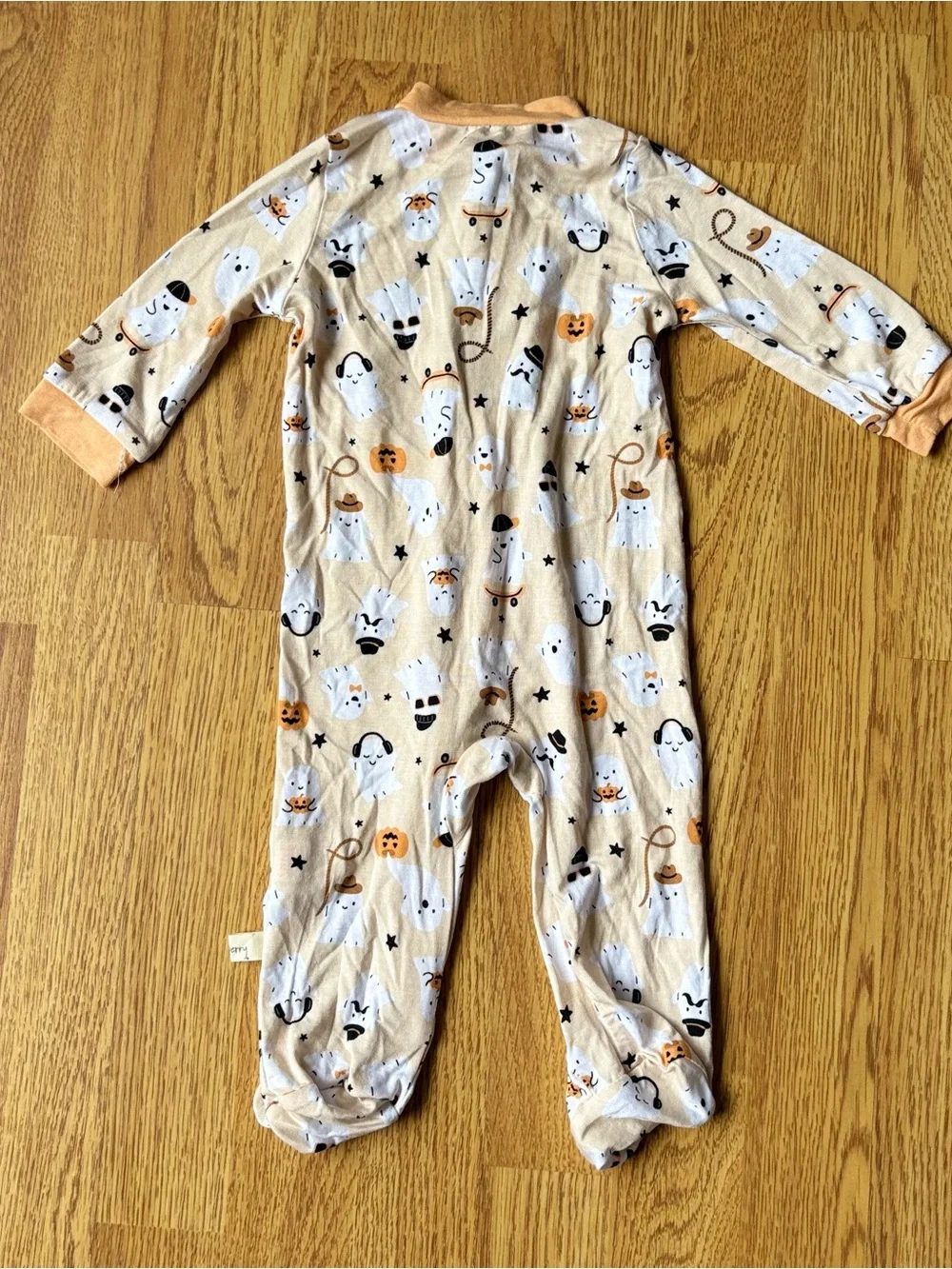Milkberry Bamboo Cream Orange Halloween Ghosts Infant One-Piece Sleeper Sz 0-3M